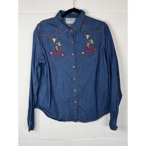 Side Saddle Women's XL Western Denim Shirt Embroidered Cowgirl – Fits Like Large